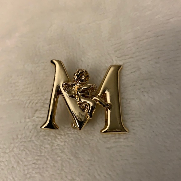 L Razza Jewelry - Vintage Monogram letter M with cherub angel brooch pin